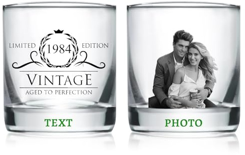 Personalised Whiskey Glass for Men - Engraved Photo/Text - Laser Engraving - 8Oz/11Oz for Birthday, Christmas, Wedding