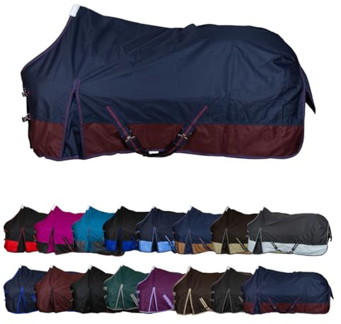 RL24 - Weidedecke 600D Basicline – Marine/Kastanie 105cm (Polarfleece) | Regendecke & Übergangsdecke – Wind- & wasserdichte Outdoordecke mit Innenfutter – Pferdedecke