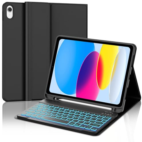 SENGBIRCH Funda de teclado para iPad de 11ª generación 2025/iPad de 10ª generación de 10.9 pulgadas 2025 - Diseño del Reino Unido Bluetooth teclado retroiluminado de 7 colores, teclado inalámbrico
