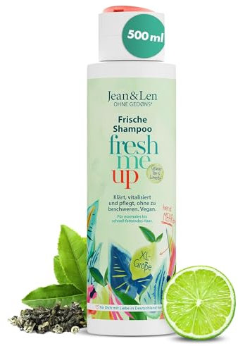Jean & Len Fresh Shampoo Tè verde e lime, per capelli da normali a grassi, protegge dalla perdita di idratazione, trattamento equilibrante, senza siliconi e parabeni, vegan, 500 ml