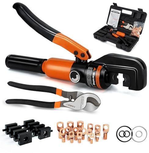 Sanuke Hydraulic Crimping Tool and Cable Cutter, 12 AWG to 2/0 AWG, Electrical Terminal Cable Crimper Tool Kit with 9 Die Sets and 40PCS Copper Wire Lugs