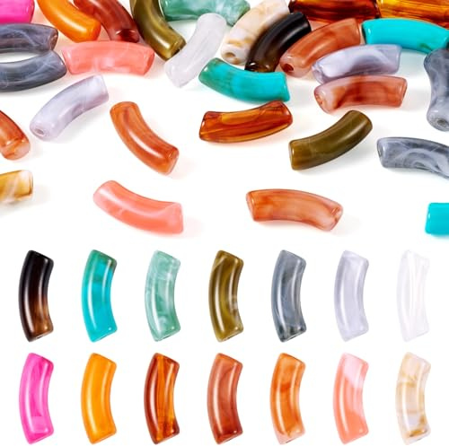 Spritewelry 30 st akrylrör-pärlor, imitation, ädelsten, bylsig, böjd, bambu, lösa, distans, nudelpärlor för armband, smyckestillverkning