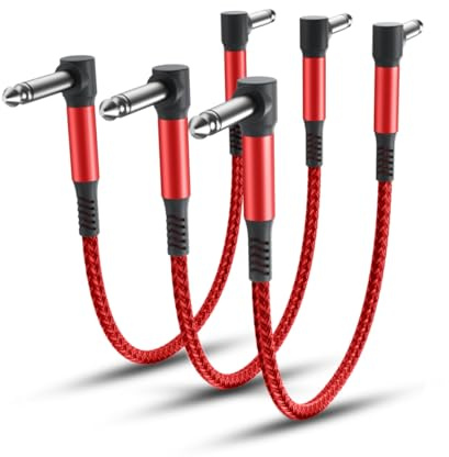 Elebase Guitar Patch Cables 30CM 3-Pack,1/4 inch Guitar Pedal Cord | 6.35mm Right-Angle Nylon Instrument Audio Lead,Pedalboard Connector TS Copper Wire for Amp,Amplifier,Mixer,Electric Bass