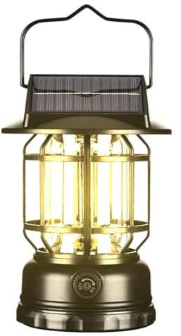 Nybhyjka Lampada solare da campeggio, con sensore di movimento, ricaricabile, lanterna per | Lampada portatile vintage ad energia solare per decorazione del cortile