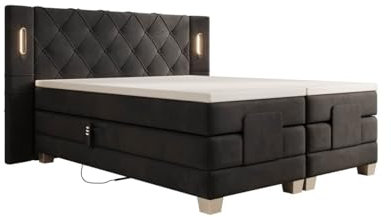 Luxusbetten24 Boxspringbett Livano Samt 160x200 elektrisch verstellbar mit LED | Bezug: Samt | Farbe: Anthrazit | Härtegrad: H3 (70-100kg)