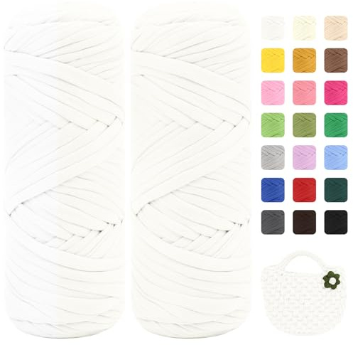 Maxee 400g T-Shirt Garn – 2 er Pack (je 200g/75m), Weiches Beilaufgarn zum Häkeln & Stricken – Farbintensiv & pflegeleicht, Ideal für Häkeltaschen/Körbe/Teppiche DIY Projekte, Handarbeiten und Deko