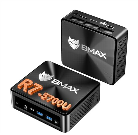 BMAX Mini PC, AMD Ryzen 7 5700U (8C/16T, bis zu 4,3 GHz), Mini Desktop Computer 16 GB DDR4 512 GB NVMe SSD, HDMI, Typ-C, DP1.4 Triple Display 4k@60 Hz WiFi 6 BT 5.2 Micro PC fürs Büro, B5APro G7R3
