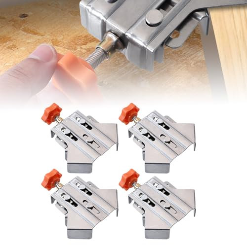 Akozon 4PCS Right Angle Clamp, 90 Degree Stainless Steel Woodworking Corner Clamp/Holder, Open Design Adjustable Clamp for Photo Frame, Wood, Metal Pipe, Steel Rod Projects