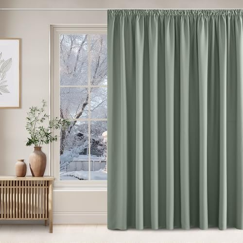 NICETOWN Salbeigrün Vorhänge Verdunklungsvorhänge Thermovorhang Kräuselband | 1er Set, H240 x B300 cm, Raumteiler Vorhang, Verdunklungsvorhänge für Schienen, Geeignet für Wohnzimmer und Schlafzimmer