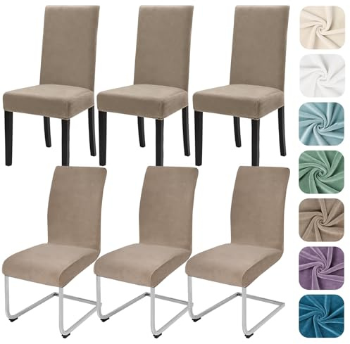 Alishomtll Stretch Samt Stuhlhussen 6er Set Stuhlbezug Schwingstuhl Khaki | Elastische Stuhlhussen Schwingstuhl Stuhlbezug Universal hussen für stühle Waschbare Esszimmerstühle Bezug Küche Hochzeit