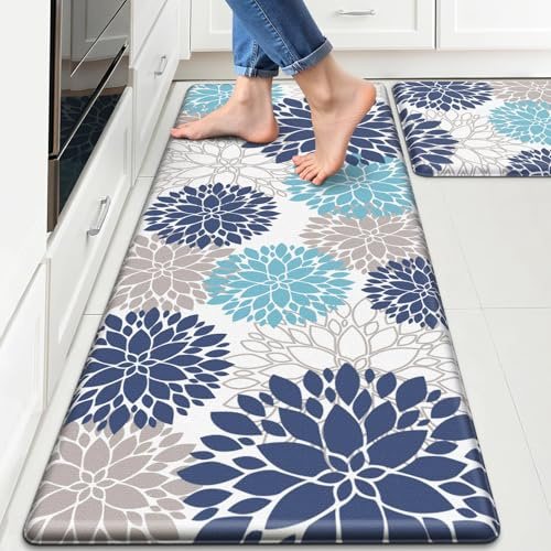 StepLively Kitchen Mats, 2PCS Kitchen Rugs, Cushioned Anti Fatigue Kitchen Mats for Floor, Kitchen Accessories Non-Slip Waterproof Kitchen Rug Set for Sink, Kitchen, Laundry, 17.3×30+17.3×47