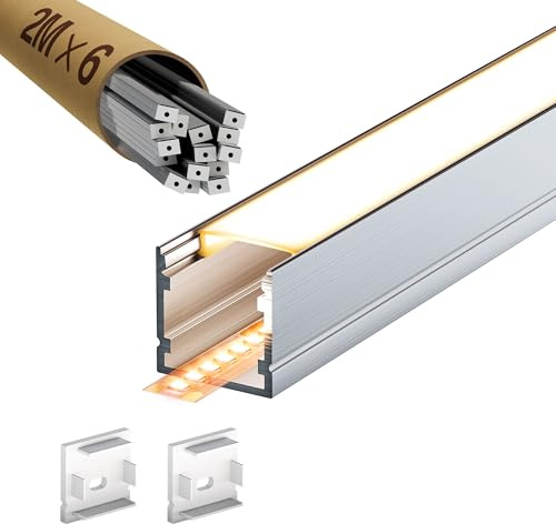 LASLUX 6 x LED Aluminium Profil Weiß 2m, U-Profil 20 x 20 mm für LED Strip max. 15.4mm, mit Abdeckung