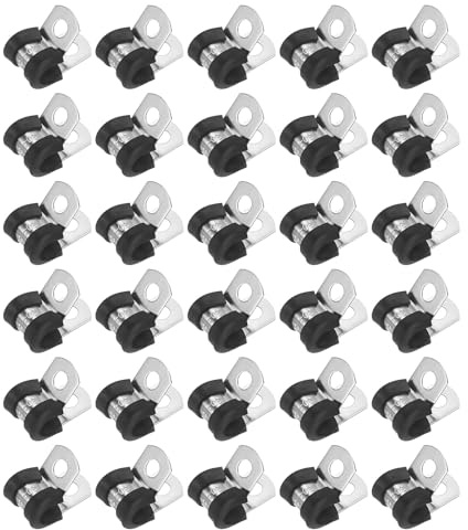 M METERXITY 30Pcs Kabelklemmen 15/64 Zoll/6 mm Isolierte Kabelklemme R-Form | Metallhalter, 304 Edelstahl, Gummi-Gepolstert, Für Rohr/Kabel/Leitung/Schleifen-Installation