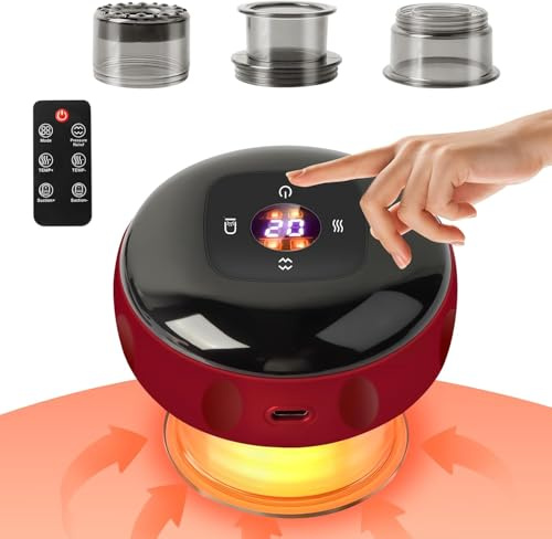 LPQKCcY Ventosas Fisioterapia, Infrarrojos Vacumterapia Ventosa Electrica Masaje con 3 Cupping, 12 Etapas de Temperatura/Succión Conjunto ventosas Masajeador para Alivio del Dolor Relajación