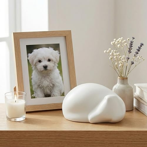 Comemori Urne für Asche in Form eines schlafenden Hundes (Weiß)