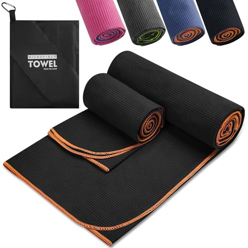 Elvior Asciugamano Palestra (Set 2) Con Borsa a Rete Portatile - 180x90cm + 100x50cm Asciugamano Microfibra a Rapida Asciugatura E Versatile - Telo Palestra per Viaggio, Sport E Piscina