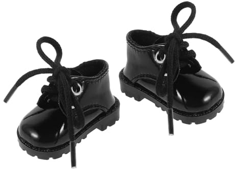 Abaodam Kleiner Puppenschuhe aus Kunstleder Schwarze Miniatur Flachschuhe für Puppen Leicht Anzuziehen Passend für Puppenhaus und 15-20cm Figuren