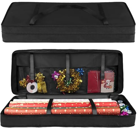 Geschenkpapier Aufbewahrung, Wasserdichtes 600D Oxford Geschenkpapier Organizer, 82 x 13 x 34cm Gewebe - Geschenkpapierrollen Organizer Mit zusätzlichen Fächern - Verstärkt