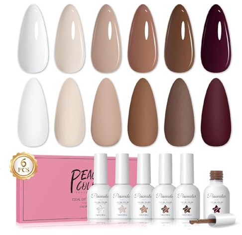 PEACECOLOR 10 ml UV-nagellack Brunt, 6 färger Vitt Nude Brunt Höst Vinter Gelnagellack, Soak Off Nagellack Manikyr Nagelkonst DIY Hem
