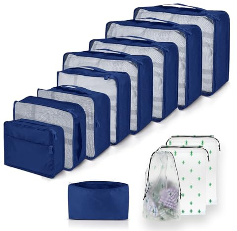 Packing Cubes 12-teilig – Large Suitcase Organizer – Koffer Organizer & Packtaschen für Koffer – in verschiedenen Größen & Farben (12, Marineblau)