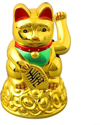 Floweringbeter Gatto portafortuna cinese Maneki Neko con zampa sinistra mobile, 16,5 cm, statuetta portafortuna per ufficio, scrivania, decorazione per la casa (16,5 cm oro)