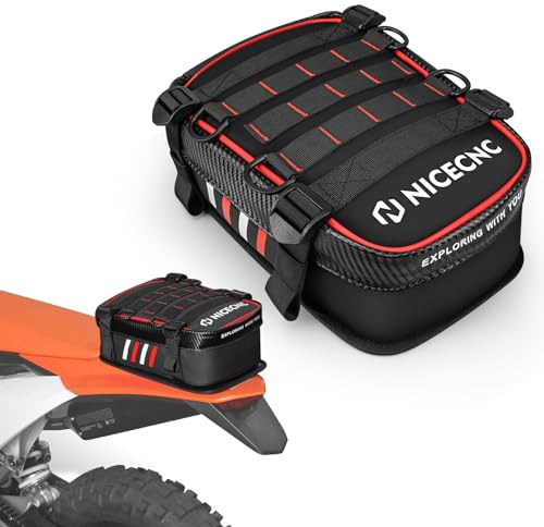 NICECNC Motorcycle Dirt Bike Fender Bag with Tool Roll - 500D PVC Waterproof Off-Road Storage Bag for Motocross Enduro Accessories, Reflective Design,Red