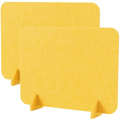 Acoustic Desk DividerYellow Felt Freestanding Partition 40x40cm Noise Reduction & Privacy Screen with 2 Clips for Office Desk Soundproofing & Visual Shielding