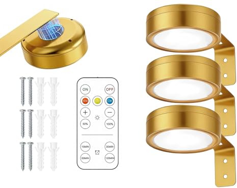 Colexy 3Pcs Luces Para Cuadros con Mando, Luces Inalámbricas para Cuadros Recargables, Luz Pintura LED Magnético, Brillo Ajustable Y Temporizador, 3 Temperaturas de Color para Vitrina Cuadros Armario