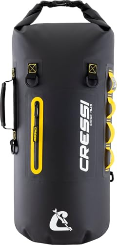 CRESSI since 1946 - Ocelot Dry Bag - Unisex Dry Waterproof Bag for Sea, Boat and Water Activities, Available in Small, Medium and Large Sizes, Black/Yellow 30 L