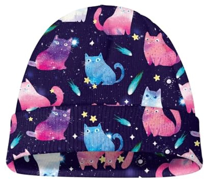 Watdotory Kindermütze, niedlich, für Kleinkinder, Wintermütze, für Jungen und Mädchen, weich, warm, gestrickt, mit Bündchen, für 0–8 Jahre, Bunte Katzen, M