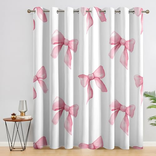 Generisch Rosa Schleife Vorhang Blickdicht 2er Set, H 140 x B 200, 95% Verdunklung, Cartoon Kinder Vorhänge für Wohnzimmer Schlafzimmer Deko, Thermo Fenster Gardinen mit Ösen ASF133