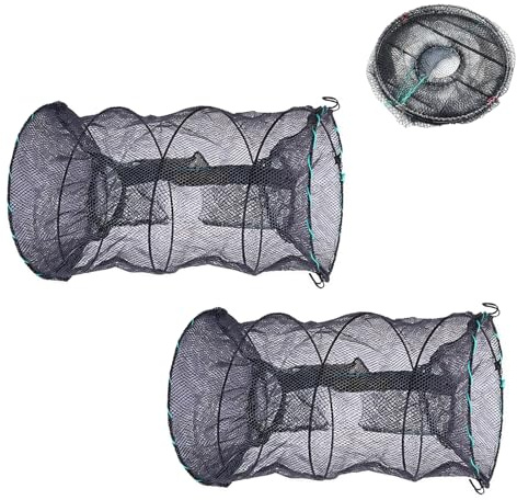 QuixingArt 2 Stück Fischreuse,30x60cm,Krebsreuse Faltbar Fischreuse Reusen für Fischfang Aalreuse mit Futtertasche und Öffnung,Faltbare Setzkescher