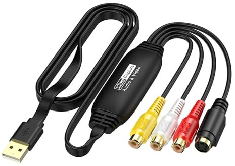 Annadue Convertisseur VHS vers Numérique, Carte de Capture Vidéo USB A/USB C avec Entrée et S-Vidéo, Convertisseur Audio HD 1080P pour/Mac OS, Convertir VHS VCR DVD Hi8 DV en