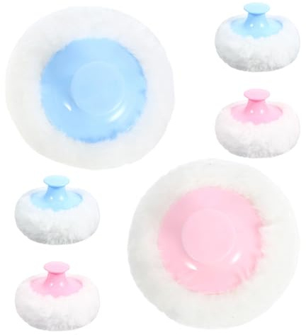 GARIOUANS 6 Stück Weiche Puderquasten 6 Stück Flauschige Waschbare Körper und Gesichtspuderapplikatoren aus Plüsch Hautfreundlich Sanft für Säuglinge Tragbar in Blau Rosa