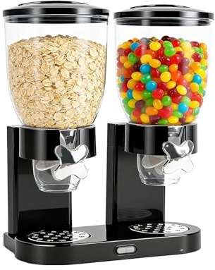 Cereal Dispenser Countertop 2 L, lufttät müslispender för att organisera köksförvaringsutrymmet, müslispenserset lufttäta behållare för müsli, ris, korn, godis (dubbel 4L svart)