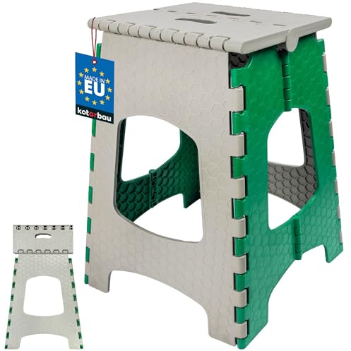 KOTARBAU® Tritthocker klappbar, Klappstuhl, Sitzhocker 44 cm | Klapphocker, Rutschfest & Standsicher, Tragbar, Haushaltshelfer aus Kunststoff, Grau + Grün