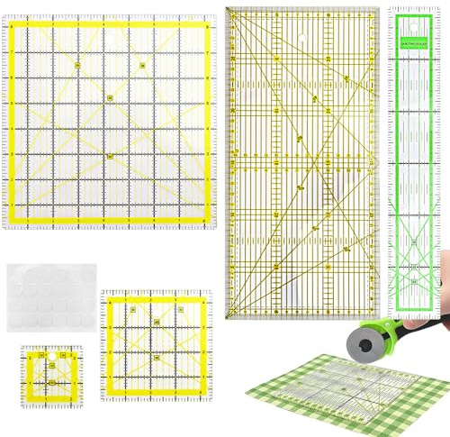 6 Stück Schneiderlineal Patchwork Lineal Nählineal Quilt Lineal | 5x30/15x30cm, 2.5x2.5/4.5x4.5/8.5x8.5inch Quilting Ruler Stofflineal mit Winkelanzeigen für Schneider und Quilten