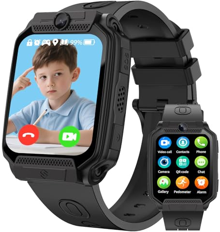 clleylise Smartwatch Bambini con GPS+LBS, Videochiamata, Chiamata, SOS, 7 Giochi Educativi, Modalità Scuola, Contapassi e Fotocamera, Orologio Digitale Multifunzione, Telefono per Bambini
