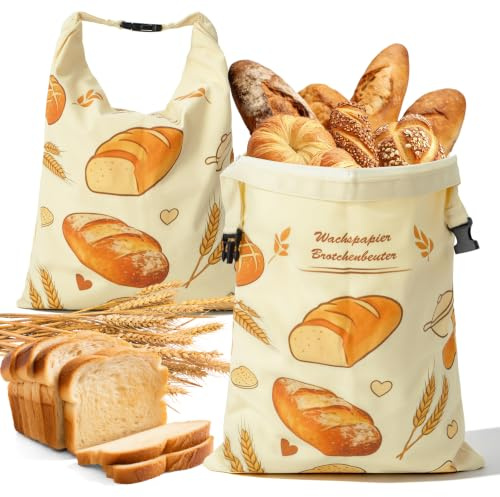 Yuirshion 2 Bolsas Reutilizables de Lino con Forro de Cera de Abeja para Pan, de 43 cm × 33 cm, para conservar Pan, Masa Madre, baguettes, Frutas y Verduras Frescas aptas para el congelador