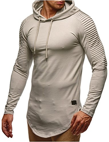 Leif Nelson Huvtröja för män slim fit bomull andel modern vit herr huvtröja tröja långärmad herr svart tröja med huva LN6369, Signalgrå, L