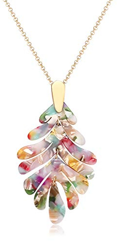 ARATLENCH Acrylic Pendant Necklace & Earrings Long Statement Leaf Charm Tortoise Resin Palm Leaf Fashion Necklaces & Earrings for Women