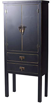 Chinesischer Hochzeitsschrank Shanghai Schwarz – Authentisches Ming‑Design, 2 Türen & 2 Schubladen, Holz/MDF, Antik Patinierte Metallbeschläge, inkl. mya017 Palazzo Exklusiv