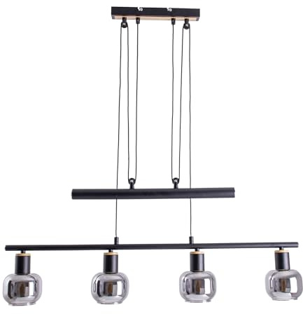 Näve Leuchten - 4er Pendelleuchte Fumoso - Deckenlampe höhenverstellbar, E14-Fassung - Hängelampe für Esszimmer, Wohnzimmer, Diele oder Büro - Schwarz, 78 x 10 cm
