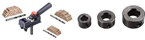 kwb Dübelprofi Komplett-Set – Universal-Bohrhilfe inkl. CV Holzbohrer und Holzdübel & 5303-00 Bohrtiefenbegrenzersatz, 3-teilig