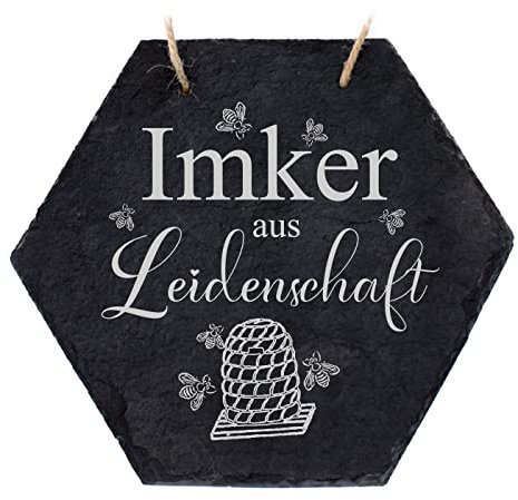 Schiefertafel Imker aus Leidenschaft - Bienenwabe Türschild 18 x 16 cm