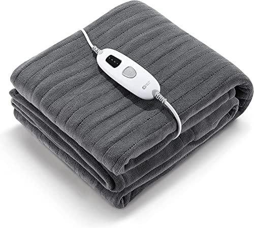 CURECURE Electric Heated Blanket Throw Coral Fleece Fast Heating 180x130cm, 4 Heat Levels and 6-Hours Auto-Off, for Home Office Use, Machine Washable
