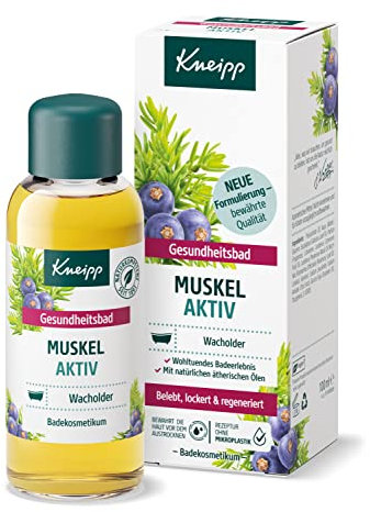 Kneipp Gesundheitsbad Muskel Aktiv - Badeöl mit wertvollem ätherischen Wacholder-, Wintergrün- & Rosmarinöl - wärmend & wohltuend zur Muskulatur - 100ml