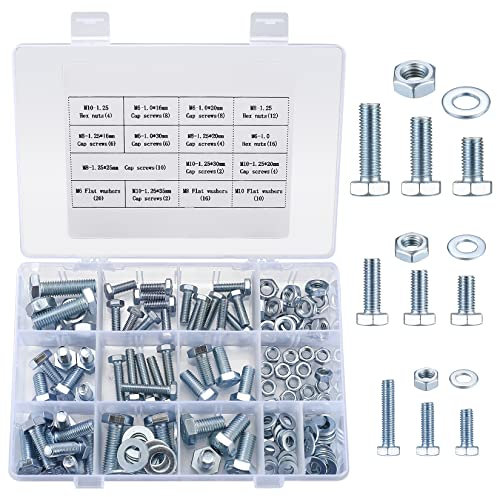 Set 128 Pezzi Bulloni Esagonali, Dadi e Rondelle M6 M8 M10 - Testa Piatta Assortito in Acciaio Inossidabile per Industria Meccanica