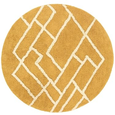 RugVista Riviera Badematte, Rund, Ø 90 cm, Gelb/Natural | Moderne, Niedriger Stapel, Maschinenwäsche, Oeko-Tex 100, Badezimmer