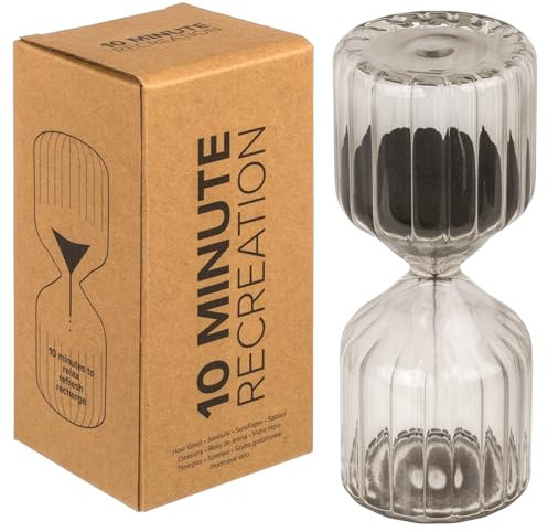 MIJOMA Charmante Glas-Sanduhr für 10 Miunten Ruhepause – Entspannung und Zeitmanagement-Tool – 6 x 13,5 cm – 4 Zauberhafte Farben Dekoration (Schwarz)
